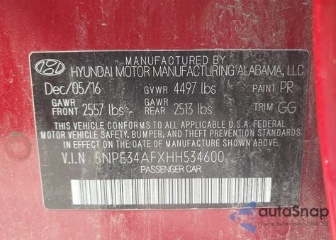 2017 Hyundai Sonata Sport z USA, uszkodzony, nr VIN 5NPE34AFXHH534600